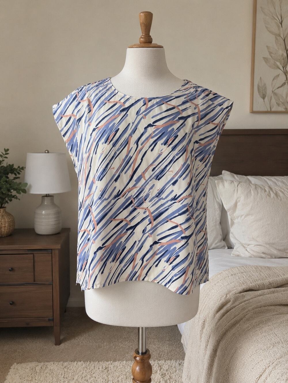 Gilli Abstract Brushstroke Blouse XS Blue Pink Relaxed Fit Top